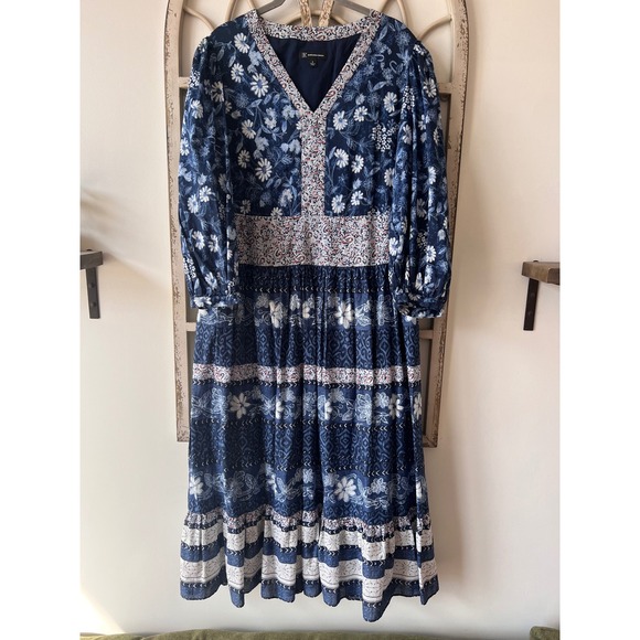 INC International Concepts Dresses & Skirts - INC International Concepts Navy Blue Floral Patchwork Cotton Midi Dress Womens S
